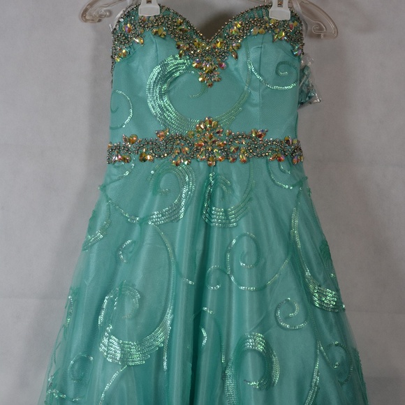 Tony Bowls Gala Aqua Beaded/Rhinestone Prom Dress SZ 8 NEW - Picture 9 of 15
